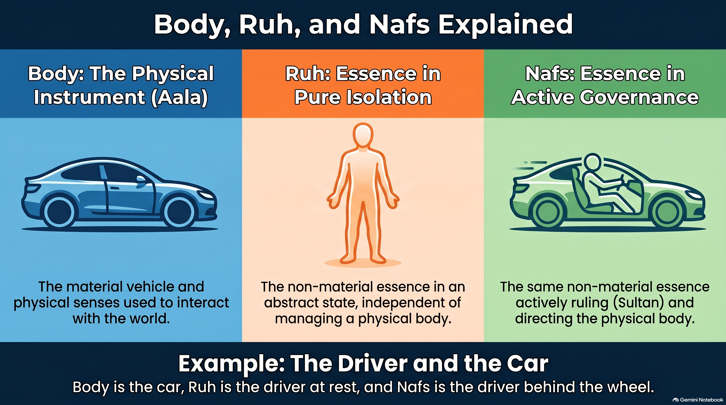 English infographic explaining body, ruh, and nafs