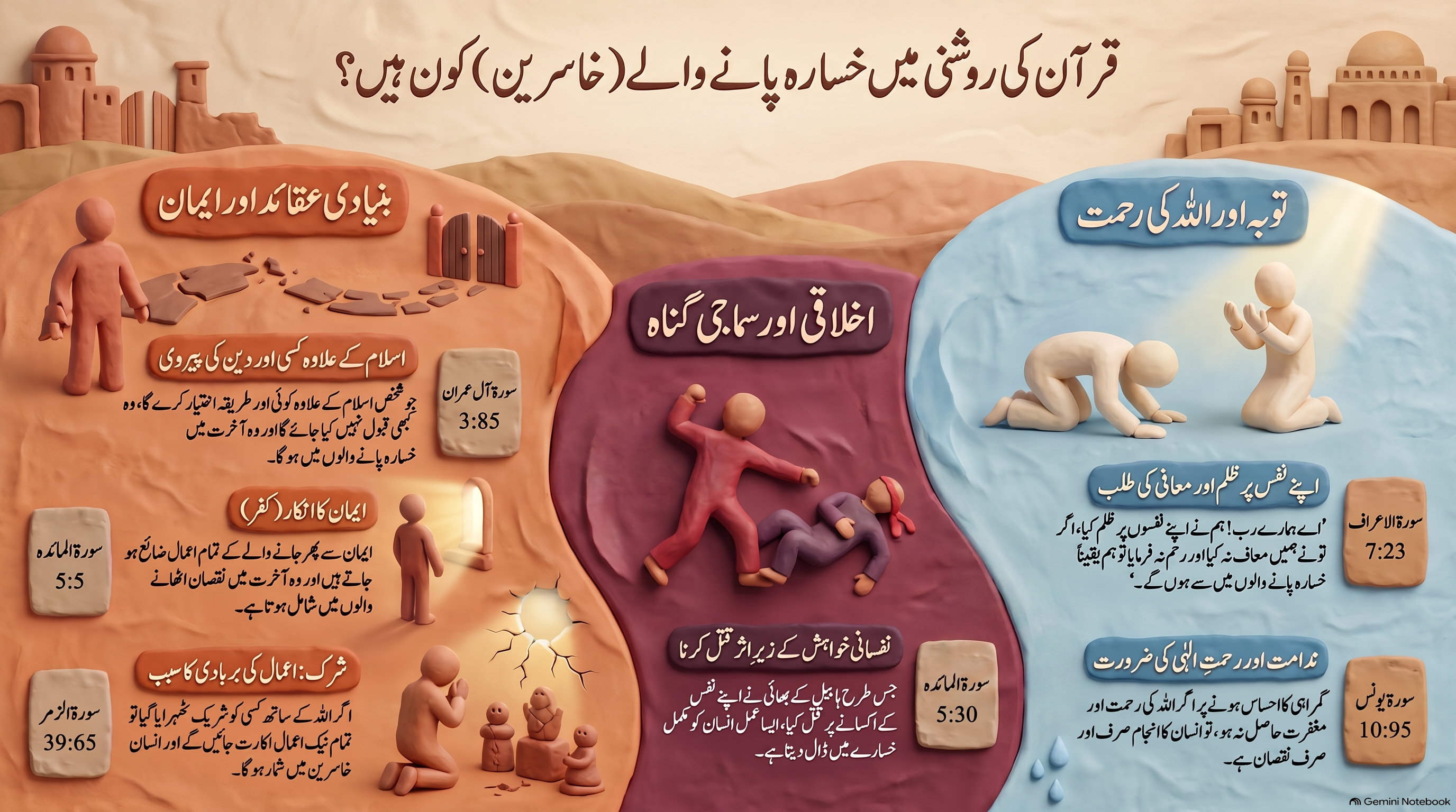 Urdu infographic on loss in the light of the Quran