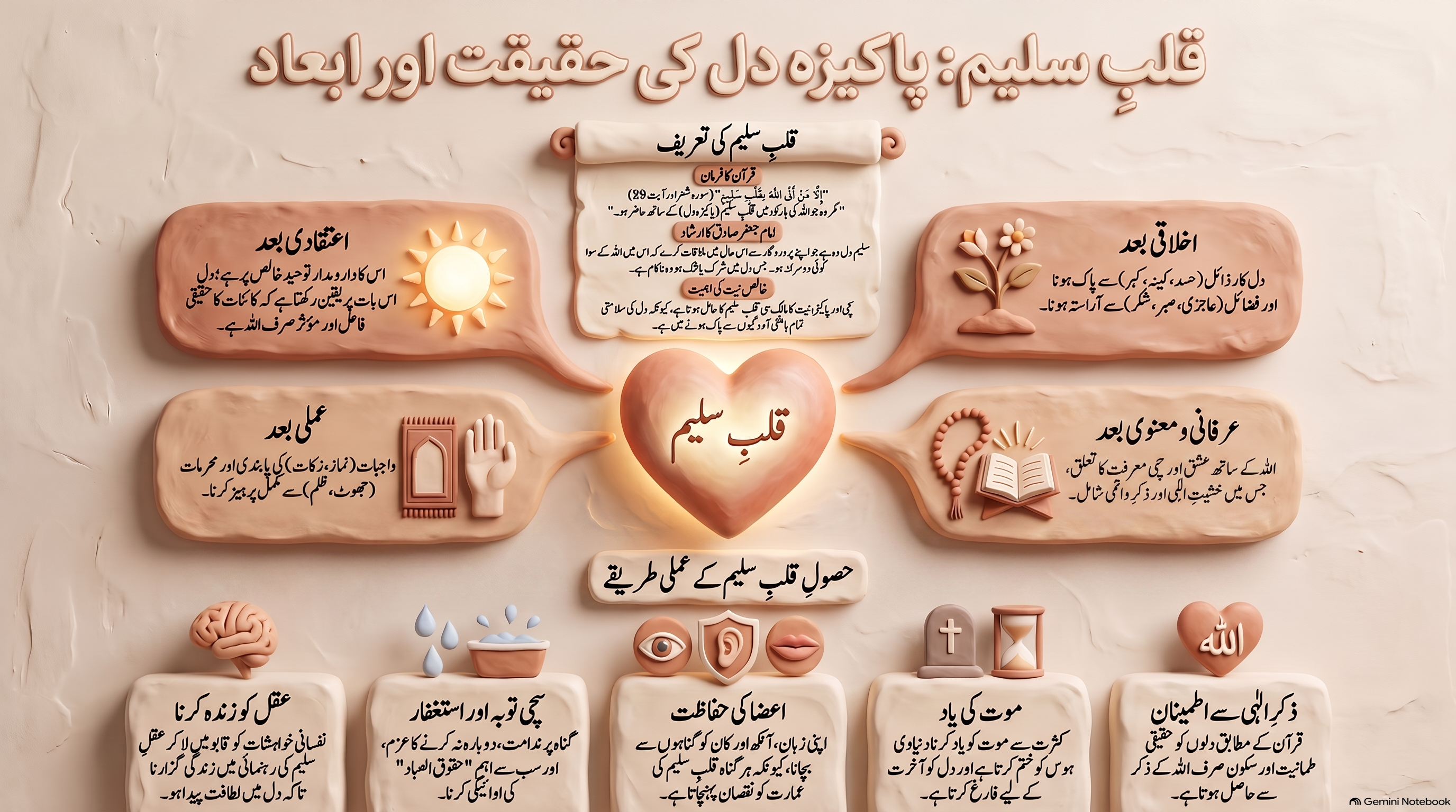 Urdu infographic about the nature and dimensions of a sound heart